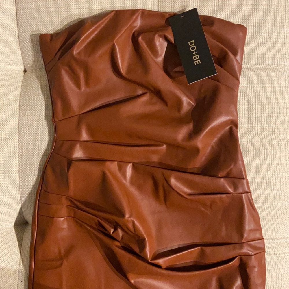 Luxe Faux Leather Ruched Mini Dress - Picture 4 of 4